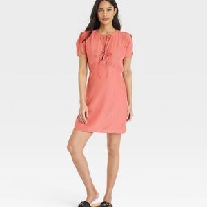 Universal Thread Women's Dress Front Tie Flutter‎ Short Sleeve Pink S NWT